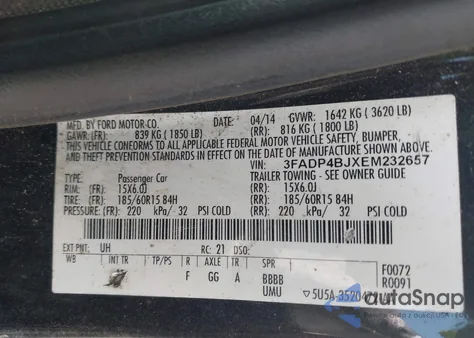 2014 Ford Fiesta Se from USA, damaged, VIN 3FADP4BJXEM232657